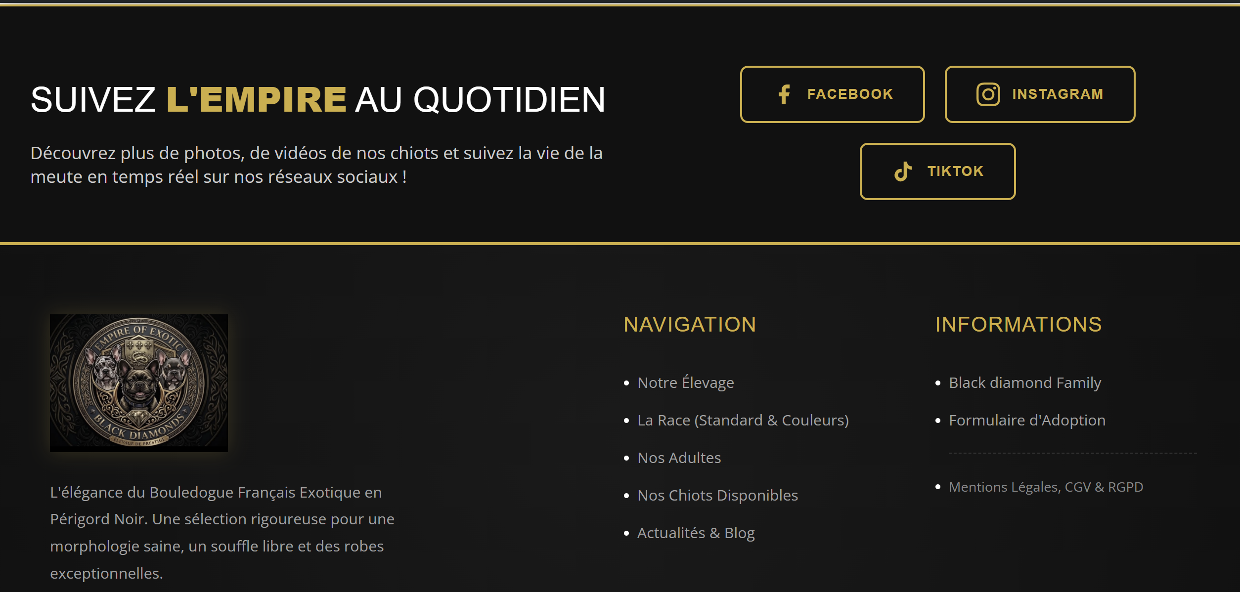 Présentation des chiens adultes reproducteurs et chiots disponibles sur le site de l'élevage